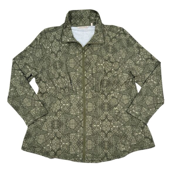 Soft Surroundings Jacket Size XL Petite Green Full Zip Ruched Geometric - Picture 1 of 9